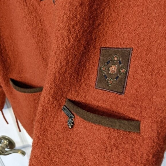 Vintage Lena collection boucle knit embroidered wool cardigan rust brown Small - Picture 8 of 11